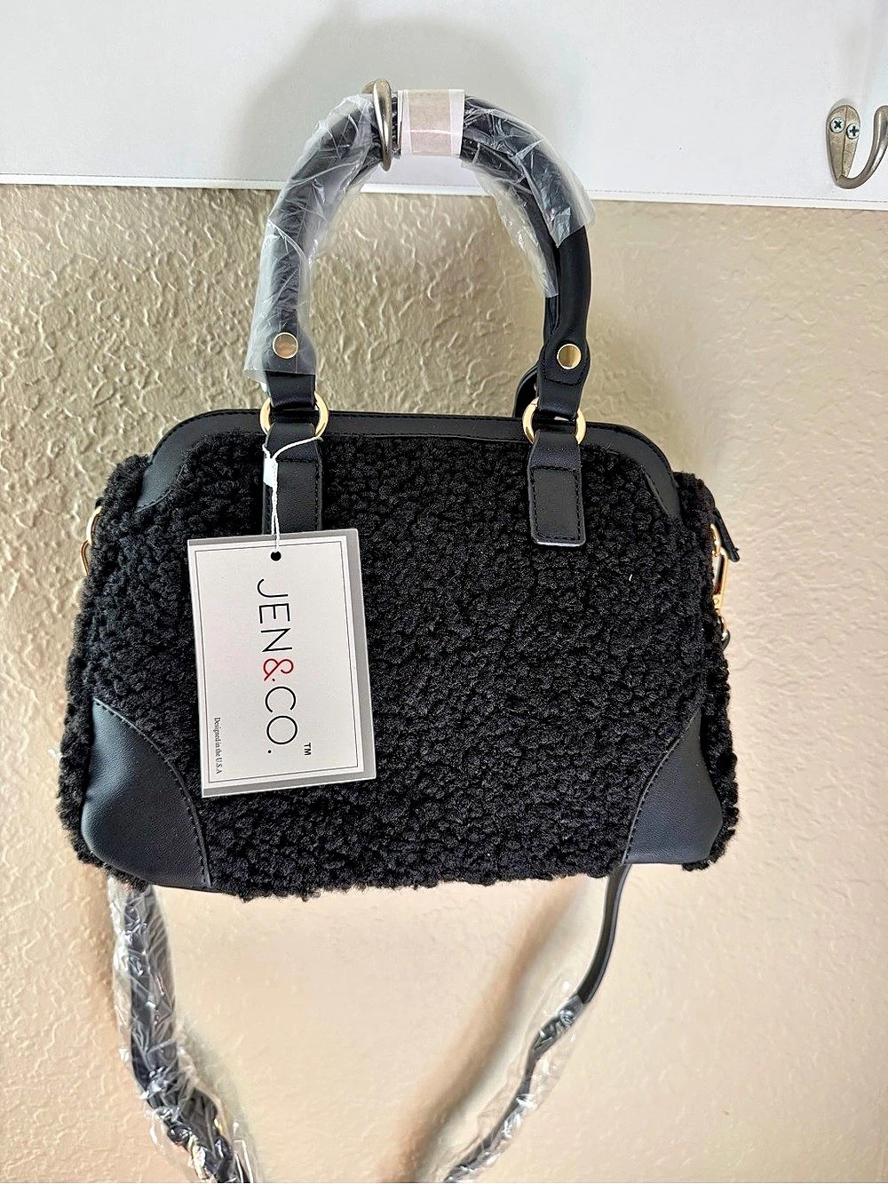JEN & CO. Mckay Vegan Sherpa Satchel. Black